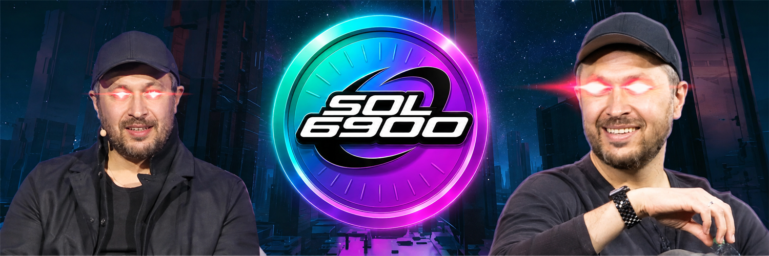 SOL6900 token glowing over a neon city with laser-eye portraits